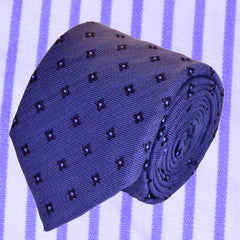 VIOLET-BLUE WOOL NECKTIE, NAVY BLUE FLOWER MOTIFS, HANDMADE IN ITALY BASKET WEAVE FABRIC - CRAVATTA IN LANA BLU-VIOLACEO FATTA A MANO IN ITALIA, MOTIIVI FLOREALI BLU NAVY, TESSITURA A CANESTRO - TIESHOPROME