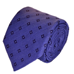 VIOLET-BLUE WOOL NECKTIE, NAVY BLUE FLOWER MOTIFS, HANDMADE IN ITALY BASKET WEAVE FABRIC - CRAVATTA IN LANA BLU-VIOLACEO FATTA A MANO IN ITALIA, MOTIIVI FLOREALI BLU NAVY, TESSITURA A CANESTRO - TIESHOPROME