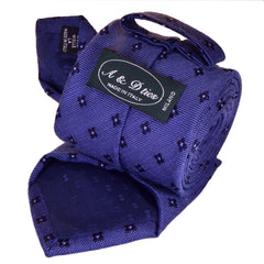 VIOLET-BLUE WOOL NECKTIE, NAVY BLUE FLOWER MOTIFS, HANDMADE IN ITALY BASKET WEAVE FABRIC - CRAVATTA IN LANA BLU-VIOLACEO FATTA A MANO IN ITALIA, MOTIIVI FLOREALI BLU NAVY, TESSITURA A CANESTRO - TIESHOPROME